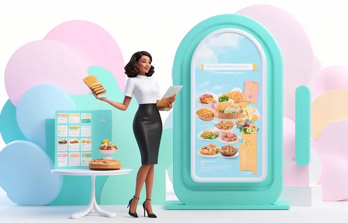 Women Order Online Food Modern 3D Picture Cartoon Illustration